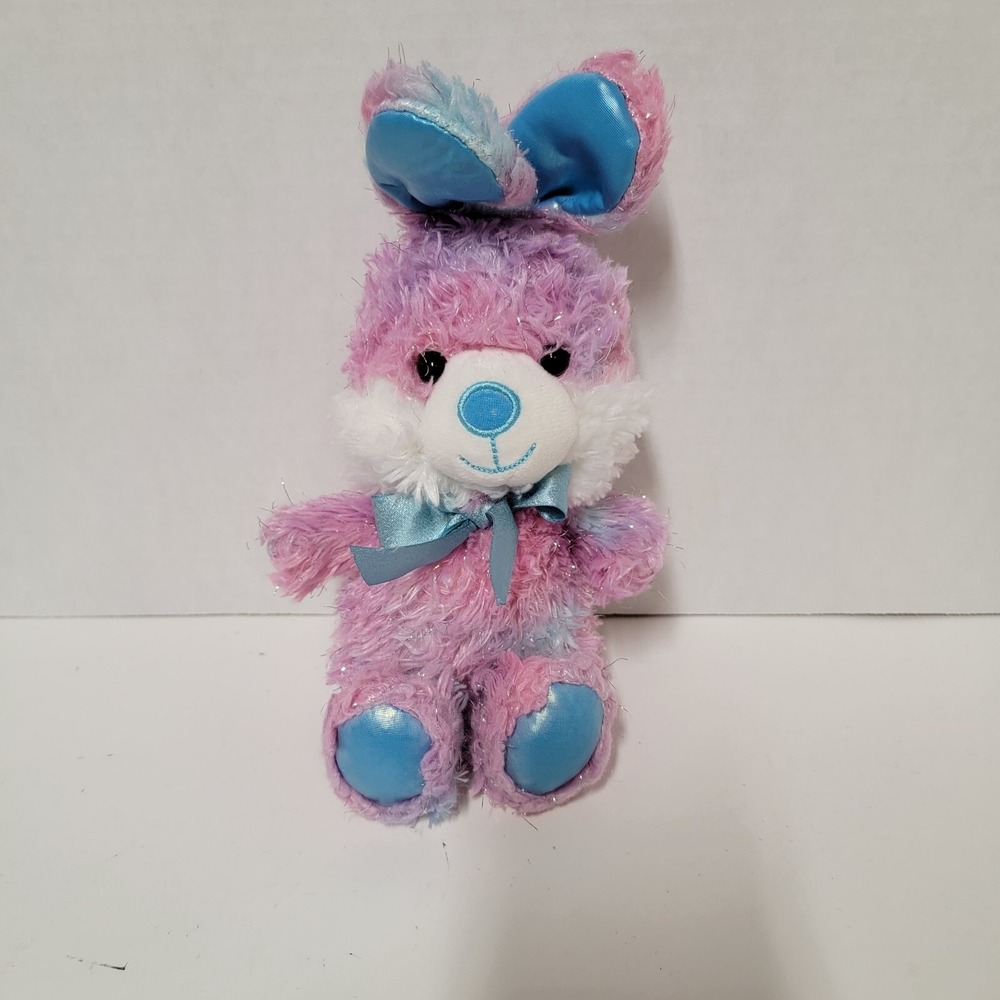 Walmart Tie-dye Purple‎ Pink Sparkle Easter Rabbit Plush Stuffed Animal Bow 10"